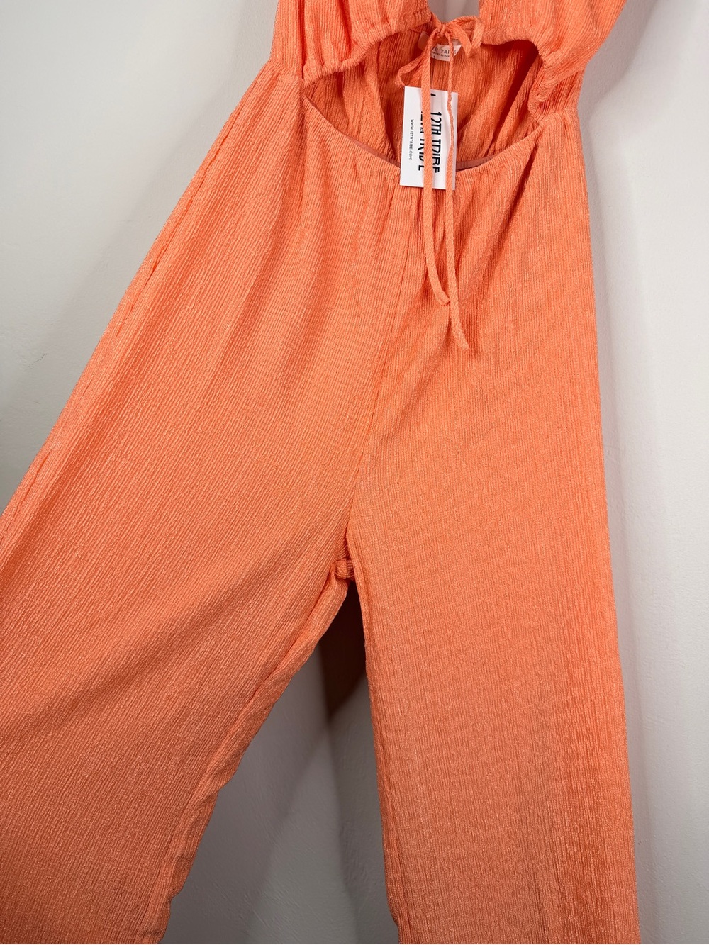 12th Tribe Peach Halter Tie-Front Wide-Leg Jumpsuit - Picture 6 of 13